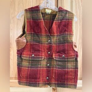 Plaid Vintage Wool Limited America Vest with Leather Accents Layering Outerwear